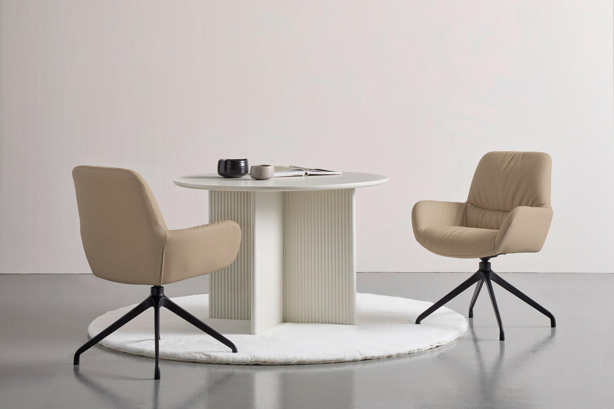 ARMLEHNSTUHL  in Aluminium, Eisen Echtleder pigmentiert  - Taupe/Schwarz, Design, Leder/Metall (64/89/65cm) - Dieter Knoll