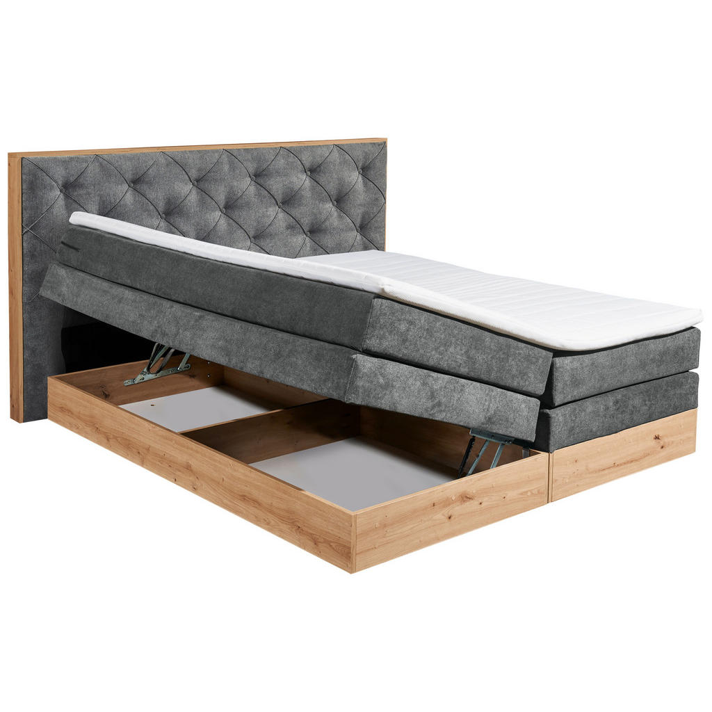 Thumbnail - Esposa Boxspringbett, Anthrazit, Natur, Textil, H2, 7,7-Zonen, Höhe ca. 17 cm, 180x200 cm, Bettkasten, gepolstertes Kopf...