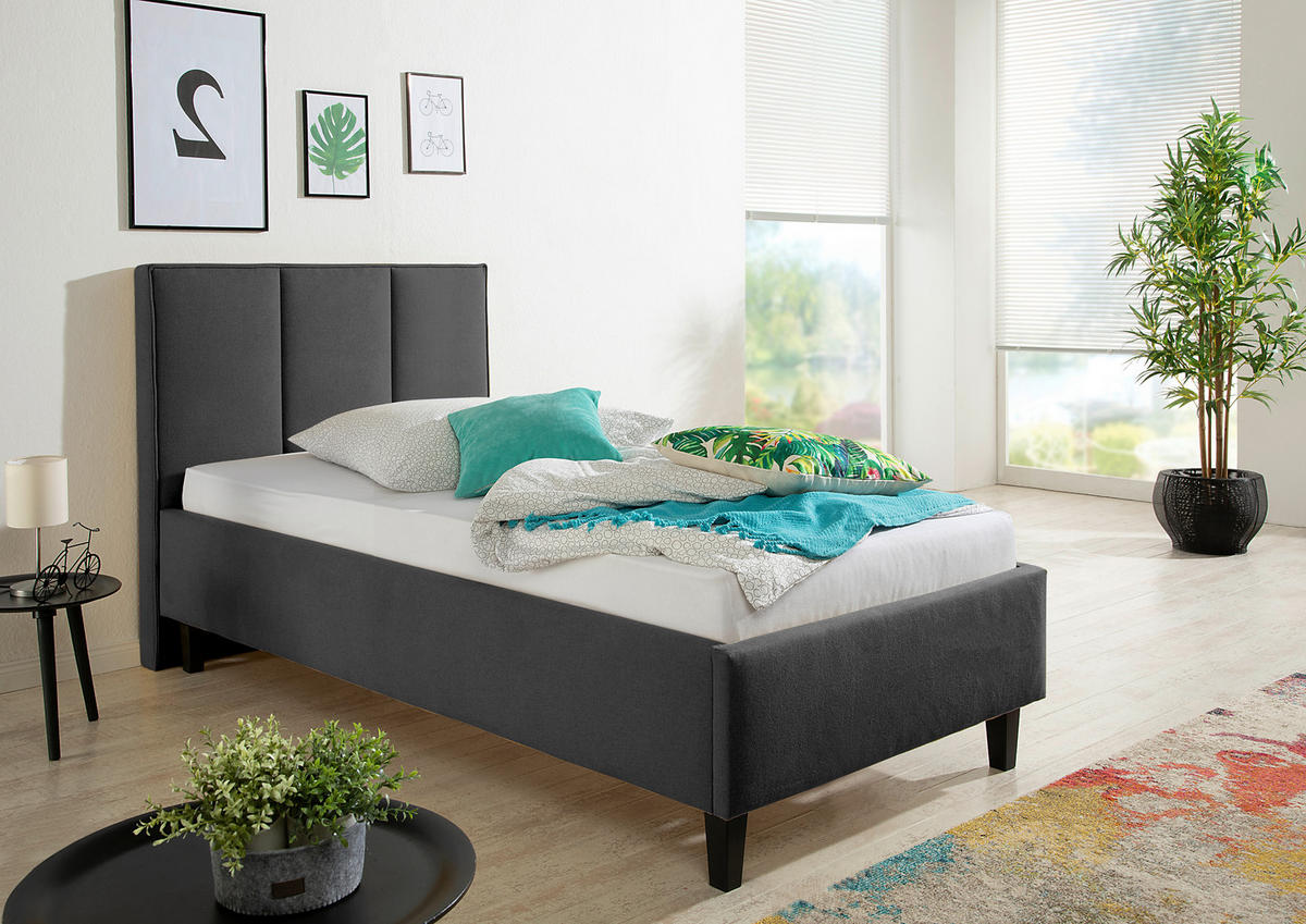 POLSTERBETT 100/200 cm,  in Anthrazit,  - Anthrazit/Schwarz, MODERN, Holz/Textil (100/200cm) - Livetastic