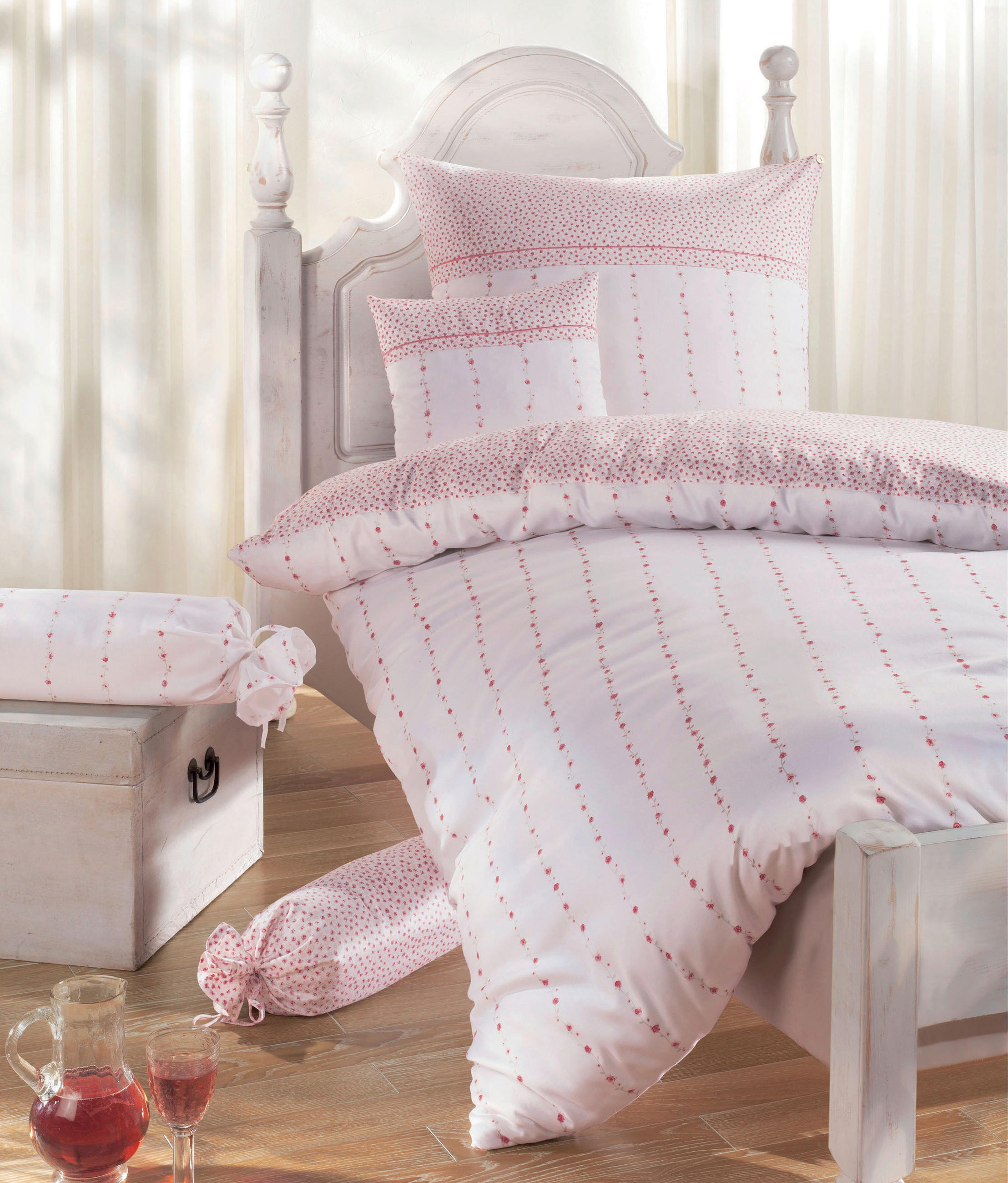 BETTWÄSCHE CHINCHILLA-S Flanell 155/220 cm  - Rosa/Weiß, Design, Textil (155/220cm) - Janine