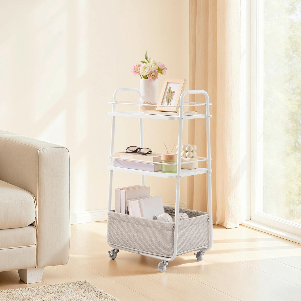 SERVIERWAGEN Weiß, Beige  - Beige/Weiß, Trend, Holzwerkstoff/Kunststoff (43/81/30cm) - Boxxx