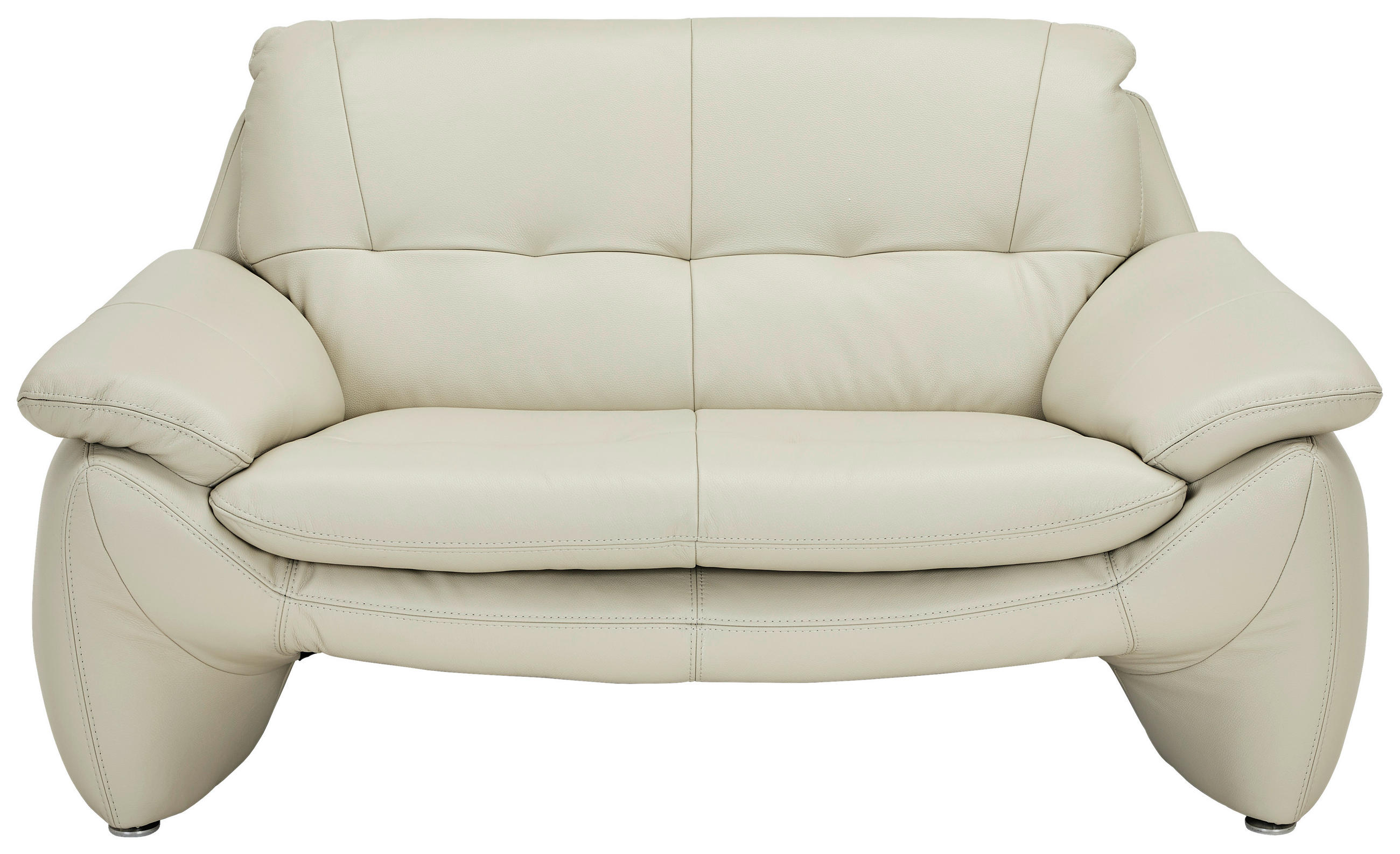 2-SITZER-SOFA in Echtleder Hellgrau  - Silberfarben/Hellgrau, Konventionell, Leder/Metall (154/91/86cm) - Livetastic