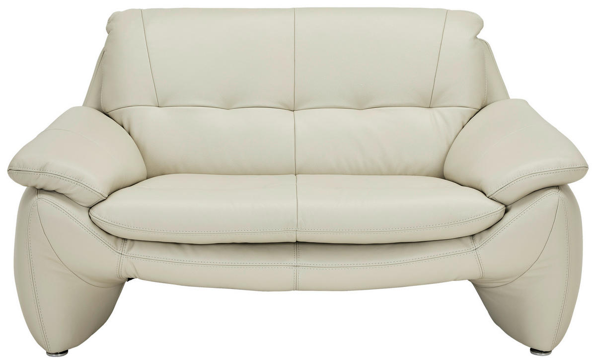 2-SITZER-SOFA in Echtleder Hellgrau  - Silberfarben/Hellgrau, Konventionell, Leder/Metall (154/91/86cm) - Livetastic