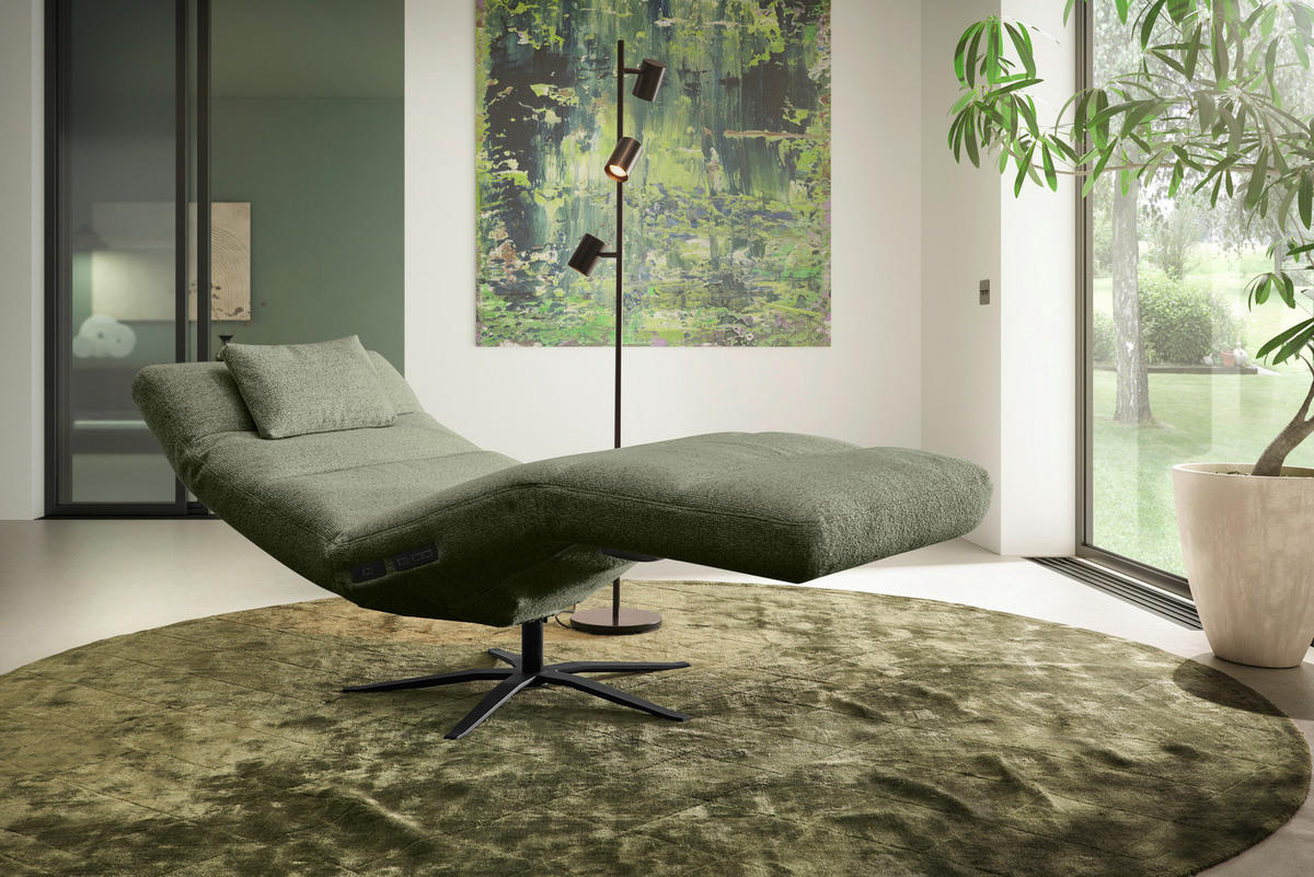 RELAXLIEGE inkl. Akku Flachgewebe Olivgrün  - Schwarz/Olivgrün, MODERN, Textil/Metall (82/53-115/156-206cm) - Pure Home Comfort