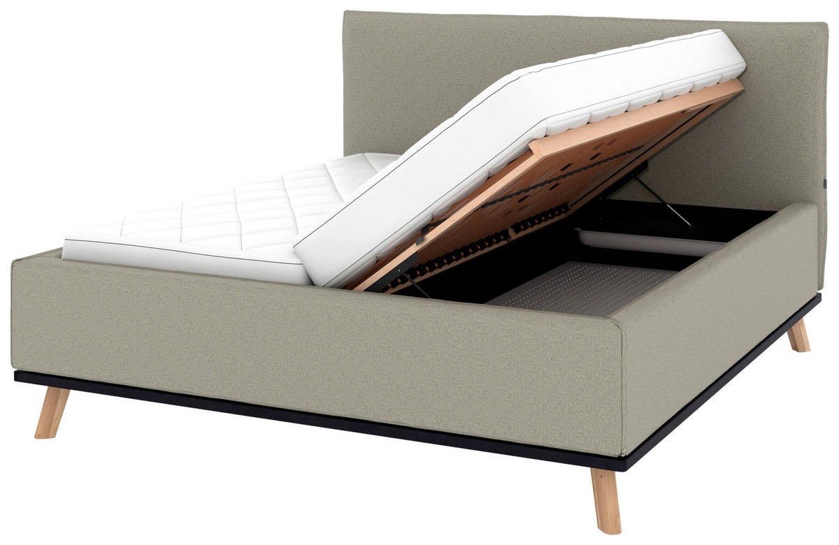 POLSTERBETT 180/200 cm,  in Hellgrau, Matratze, Lattenrost, Bettkasten, H2 + H3 = mittel + fest  - Eichefarben/Hellgrau, Design, Holz/Textil (180/200cm) - Musterring