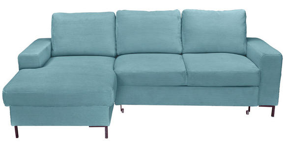 ECKSOFA Türkis Cord Rückenkissen, Bettkasten, Schlaffunktion, Rücken echt, Liegefläche im Originalstoff  - Türkis/Schwarz, KONVENTIONELL, Textil/Metall (150/240cm) - Carryhome