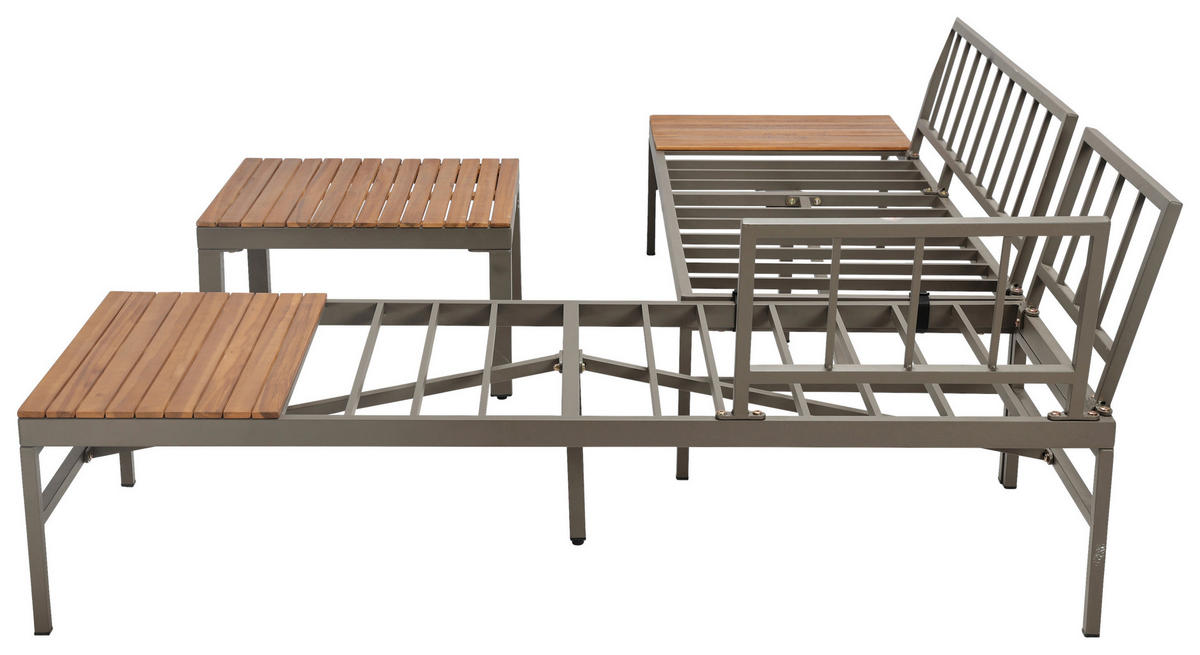 LOUNGEGARNITUR   57/35/57 cm Akazie vollmassiv Aluminium  - Beige/Beigebraun, MODERN, Holz/Textil (57/35/57cm) - Ambia Garden