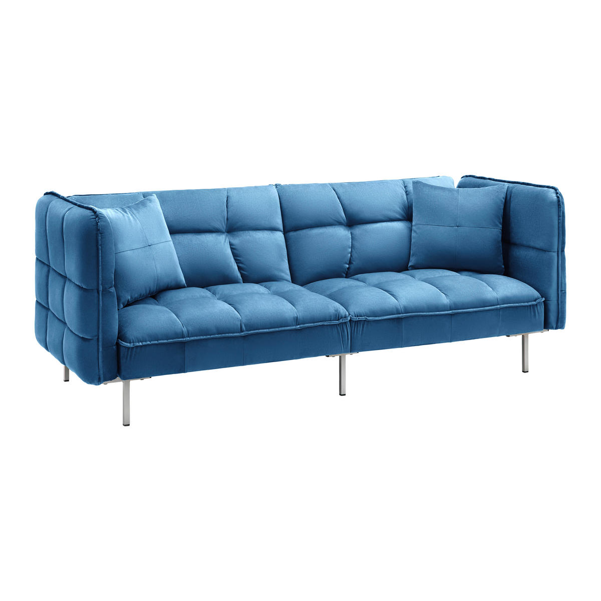 SCHLAFSOFA  in Samt Blau  - Blau/Silberfarben, MODERN, Holz/Textil (208/76,5/79cm) - Bessagi Home