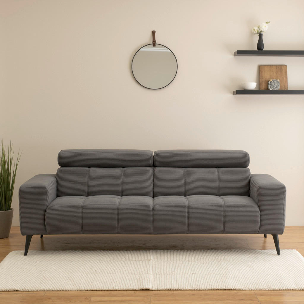 2-SITZER-SOFA TRENTO Mikrofaser Grau  - Dunkelgrau/Schwarz, MODERN, Textil/Metall (208/79/104cm) - MID.YOU
