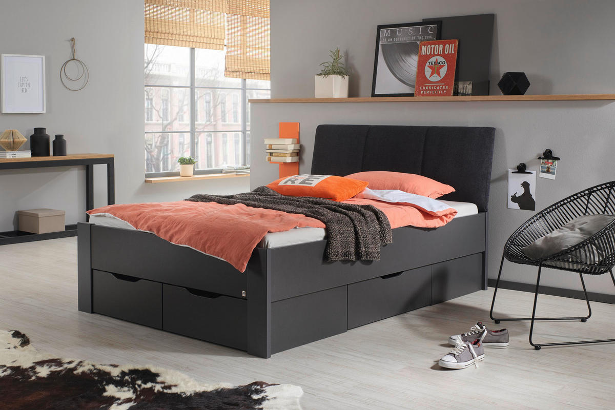 STAURAUMBETT 160/200 cm  Grau   - Schwarz/Grau, Design, Holzwerkstoff/Textil (160/200cm) - Xora