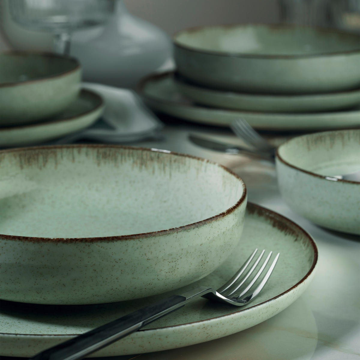 KOMBINOVANÁ SOUPRAVA, 24dílné, porcelán - mátově zelená, Basics, keramika