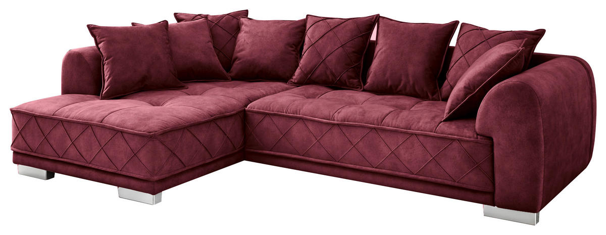 ECKSOFA in Mikrovelours Bordeaux  319/194 cm  - Bordeaux/Silberfarben, Basics, Kunststoff/Textil (319/194cm) - MID.YOU