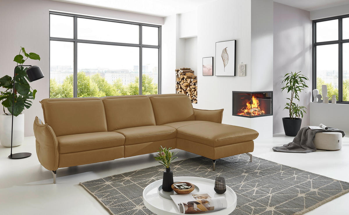 ECKSOFA Lederlook (vegan) Olivgrün  - Olivgrün/Nickelfarben, Modern, Textil/Metall (263/179cm) - Livetastic