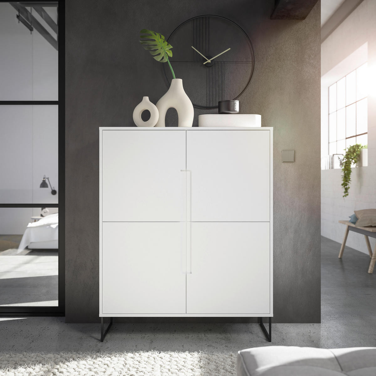 HIGHBOARD  in 101/125/38 cm  - Weiss/Schwarz, Konventionell, Holzwerkstoff/Metall (101/125/38cm) - Hom`in