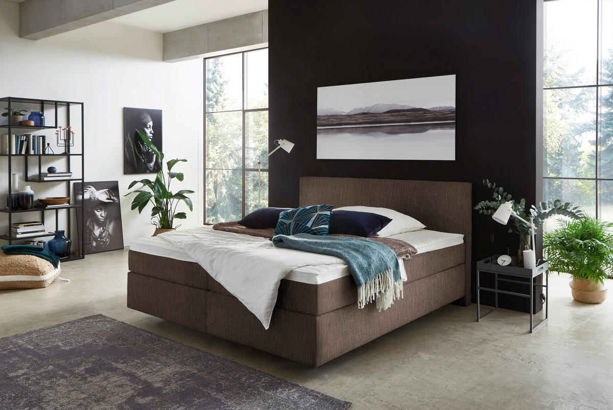 BOXSPRINGBETT 200/200 cm  in Braun  - Schwarz/Braun, Konventionell, Kunststoff/Textil (200/200cm) - Hom`in
