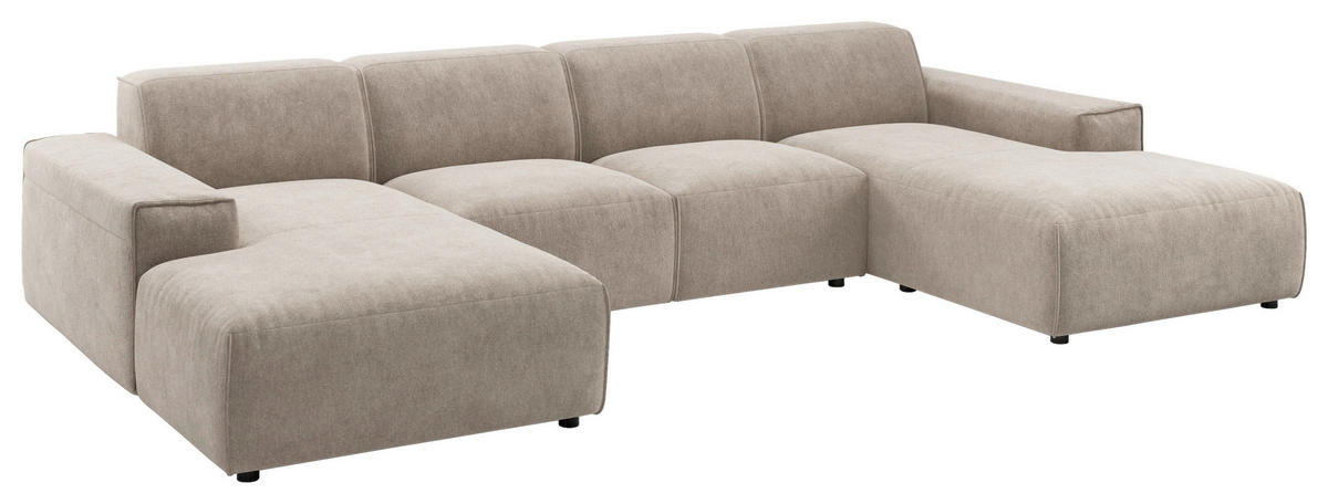 WOHNLANDSCHAFT Taupe Chenille  - Taupe/Schwarz, MODERN, Kunststoff/Textil (189/340/189cm) - Pure Home Lifestyle