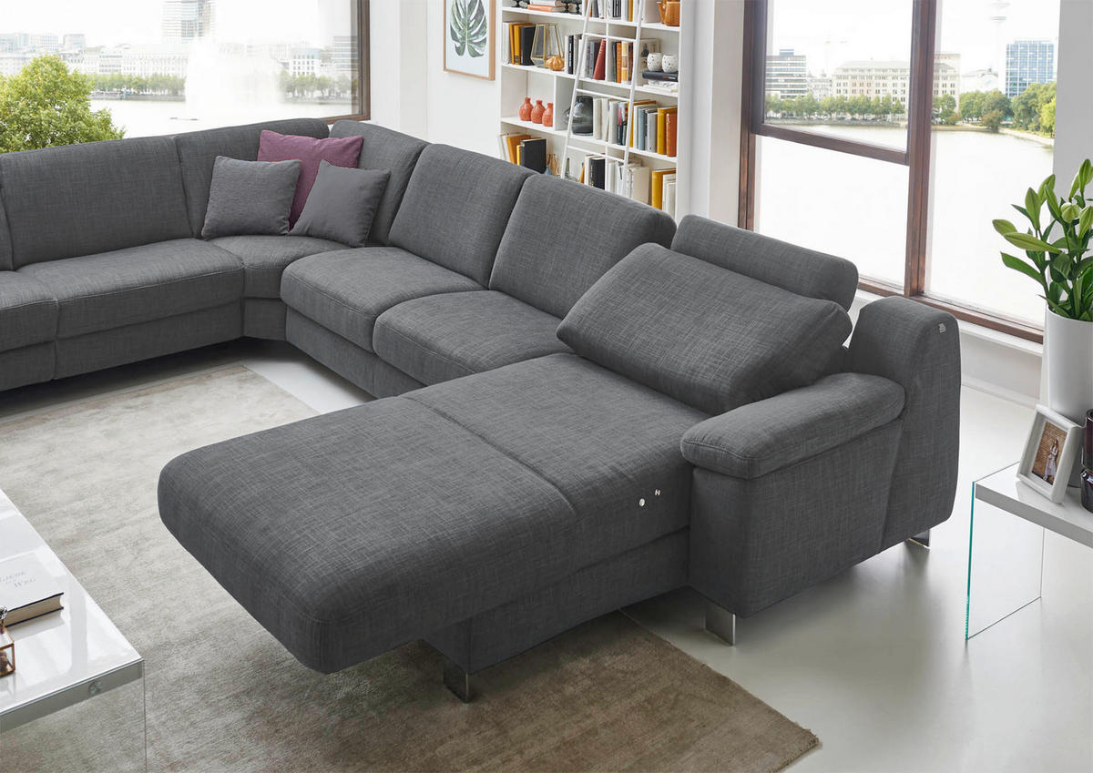 WOHNLANDSCHAFT in Mikrofaser Dunkelbraun  - Chromfarben/Dunkelbraun, Design, Textil/Metall (278/364/166cm) - Valdera