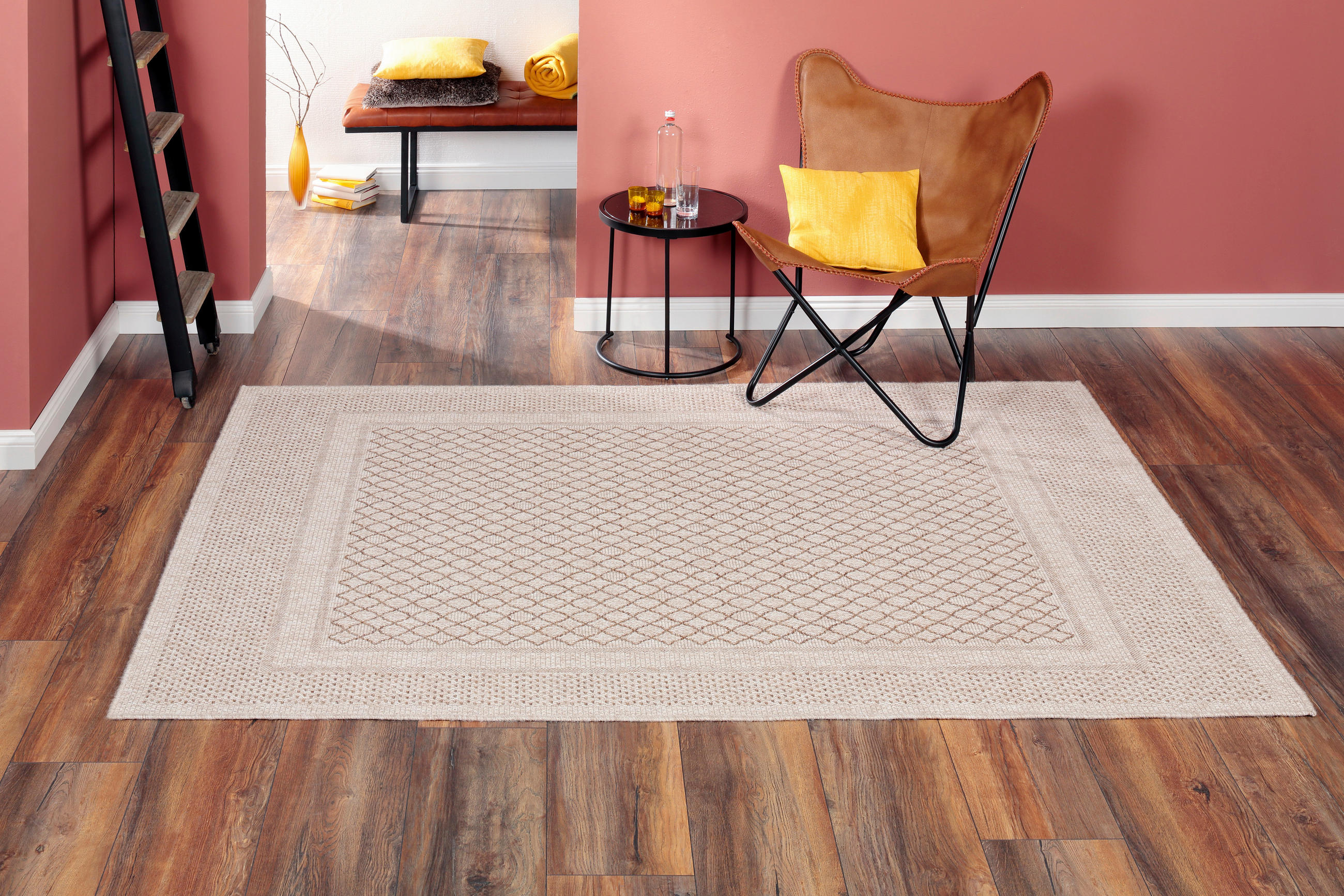 Thumbnail - Novel Flachwebeteppich, Hellbraun, Textil, Struktur, rechteckig, 60x110 cm, für Fußbodenheizung geeignet, Teppiche & Böd...