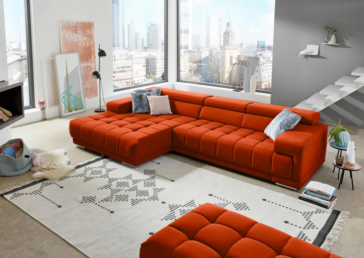 ECKSOFA Mikrofaser Orange  - Silberfarben/Orange, Design, Textil/Metall (190/335cm) - Beldomo Speed