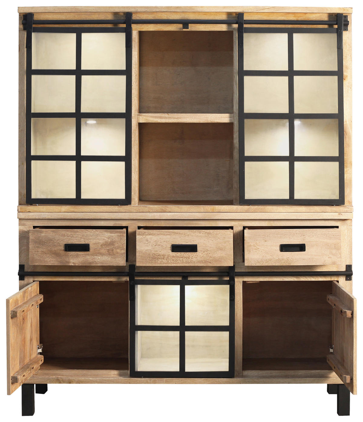 BUFFET 145/180/42 cm  in  - Graubraun/Schwarz, LIFESTYLE, Glas/Holz (145/180/42cm) - Landscape