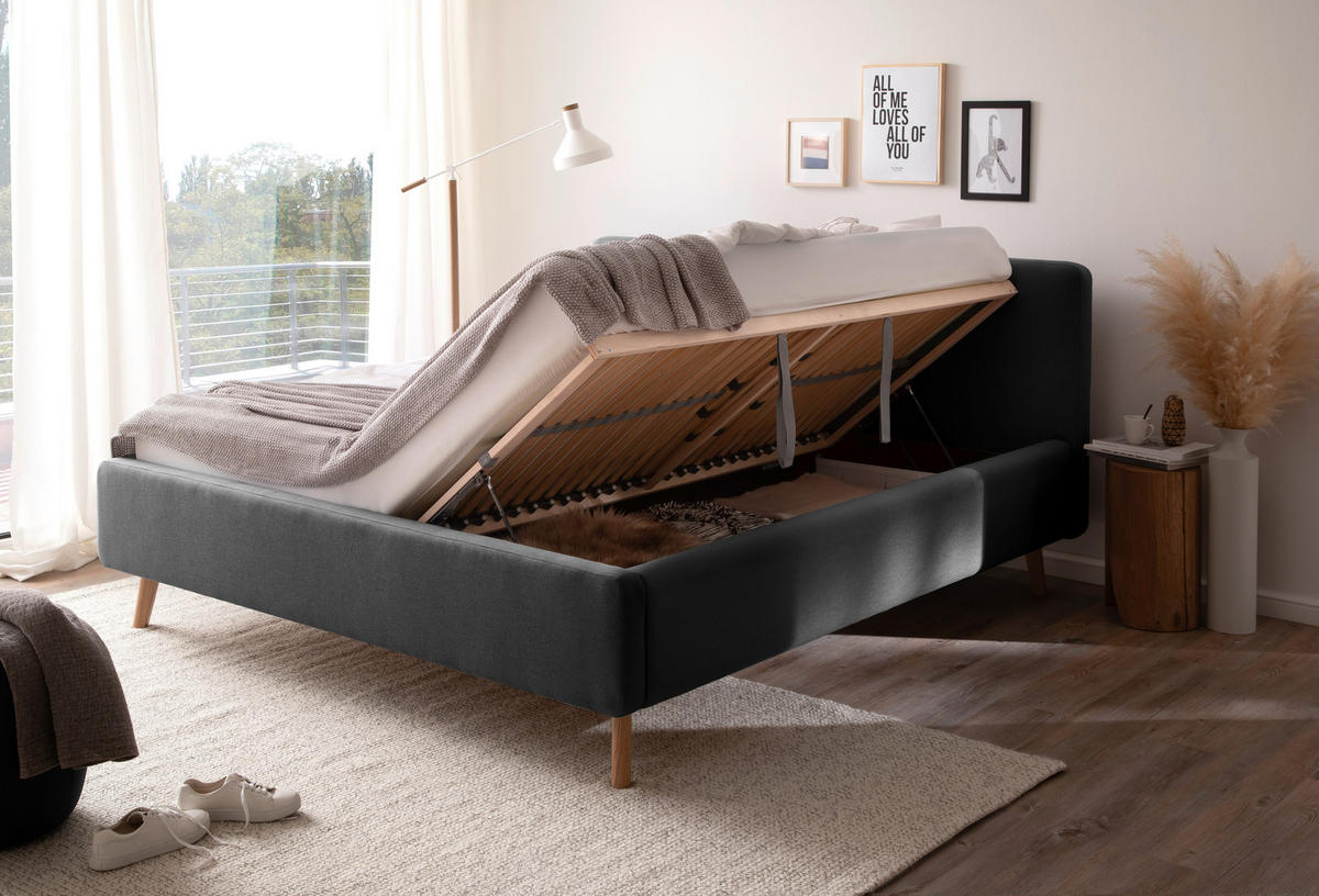 POLSTERBETT 180/200 cm  in Anthrazit  - Eichefarben/Anthrazit, Design, Holz/Textil (180/200cm) - Livetastic