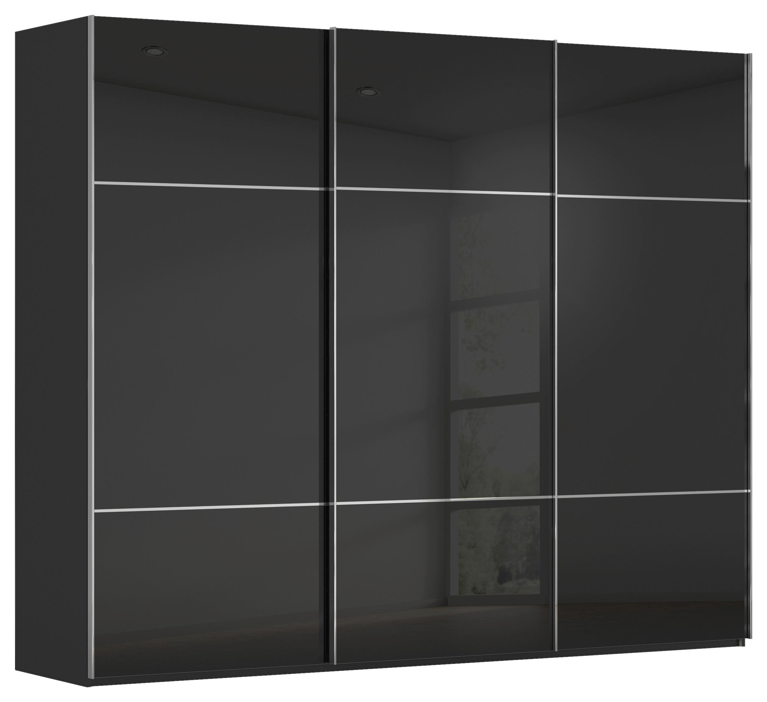 SCHWEBETÜRENSCHRANK  in Schwarz  - Chromfarben/Schwarz, KONVENTIONELL, Glas/Holzwerkstoff (242/223/68cm) - Novel