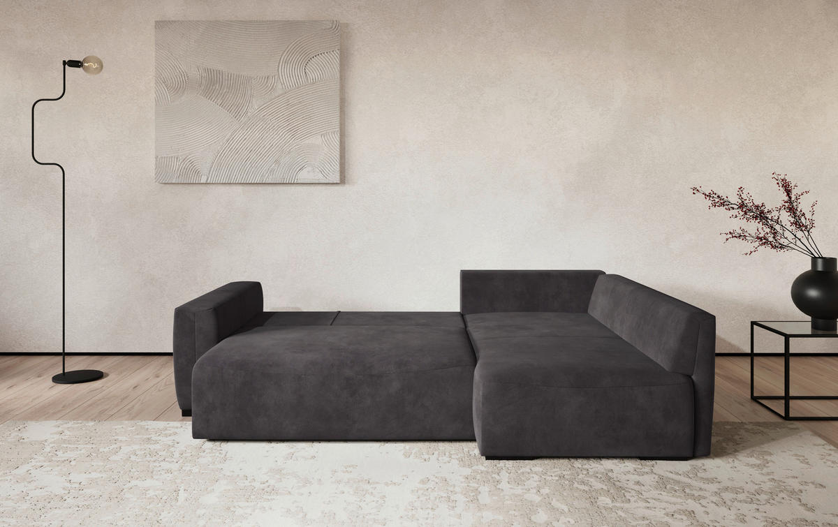 ECKSOFA GIRO in Chenille Schwarz  252/170 cm  - Schwarz, Trend, Kunststoff/Textil (252/170cm) - MID.YOU
