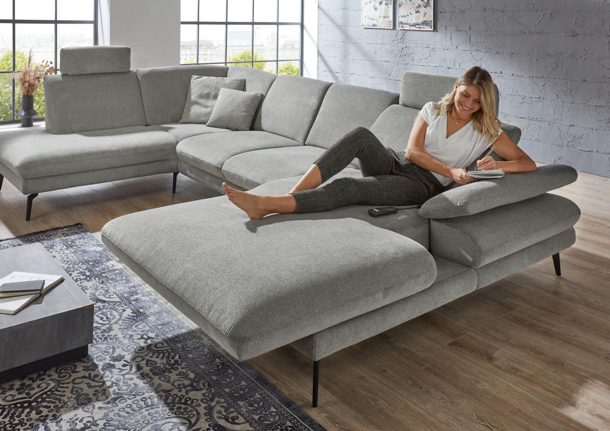 WOHNLANDSCHAFT in Webstoff Grau  - Schwarz/Grau, Design, Textil/Metall (208/344/180cm) - Dieter Knoll