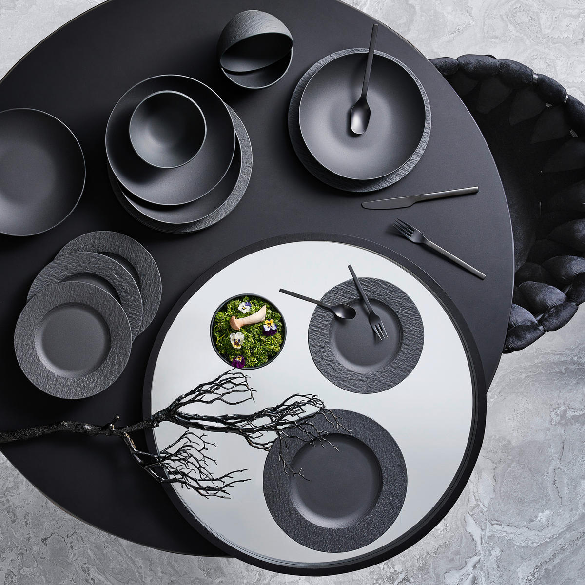 TAFELSERVICE Schwarz 16-teilig Manufacture Rock  - Schwarz, Design, Keramik - Villeroy & Boch