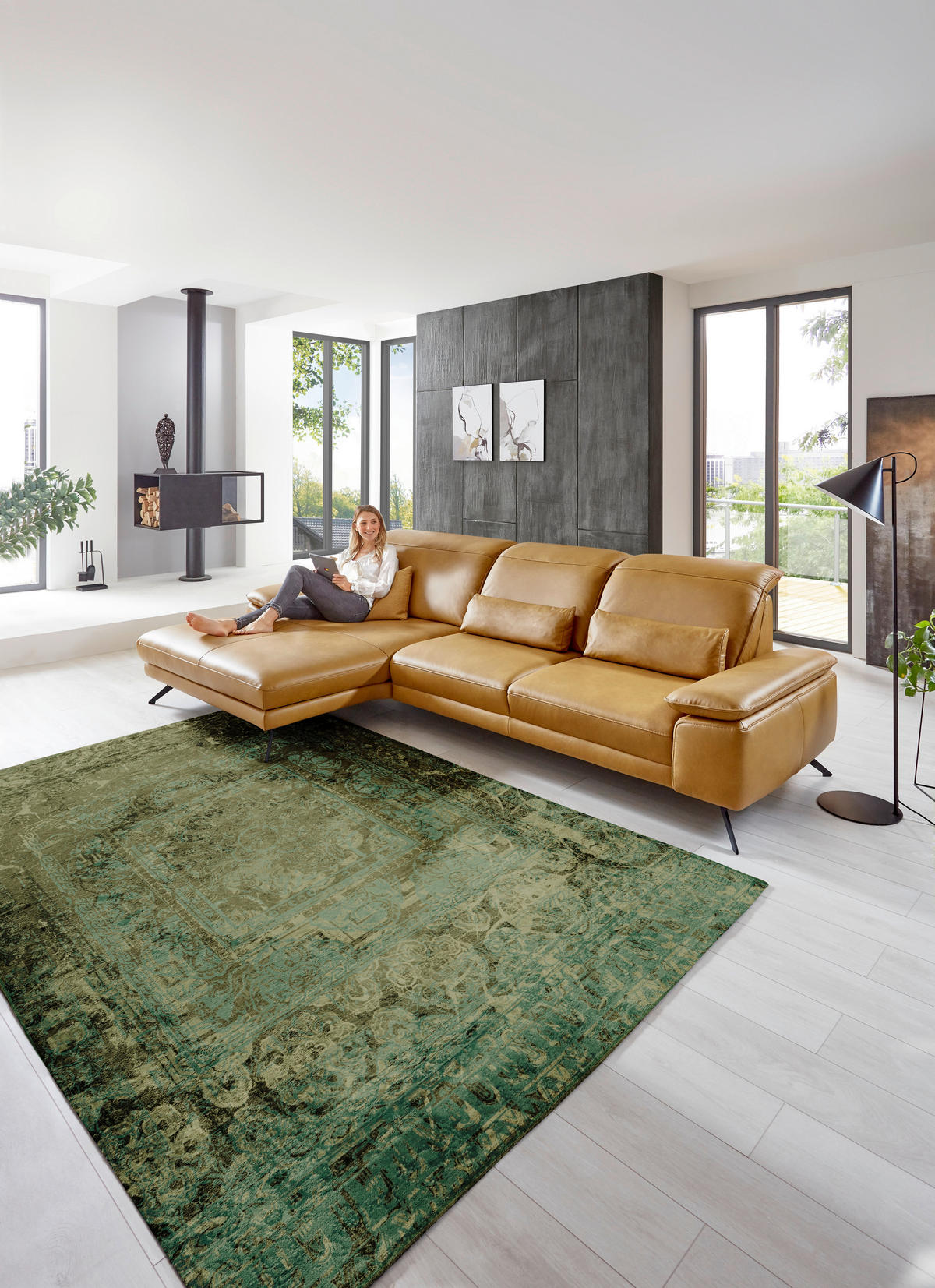 ECKSOFA in Echtleder Hellbraun  - Hellbraun/Schwarz, Design, Leder/Metall (328/193cm) - Dieter Knoll