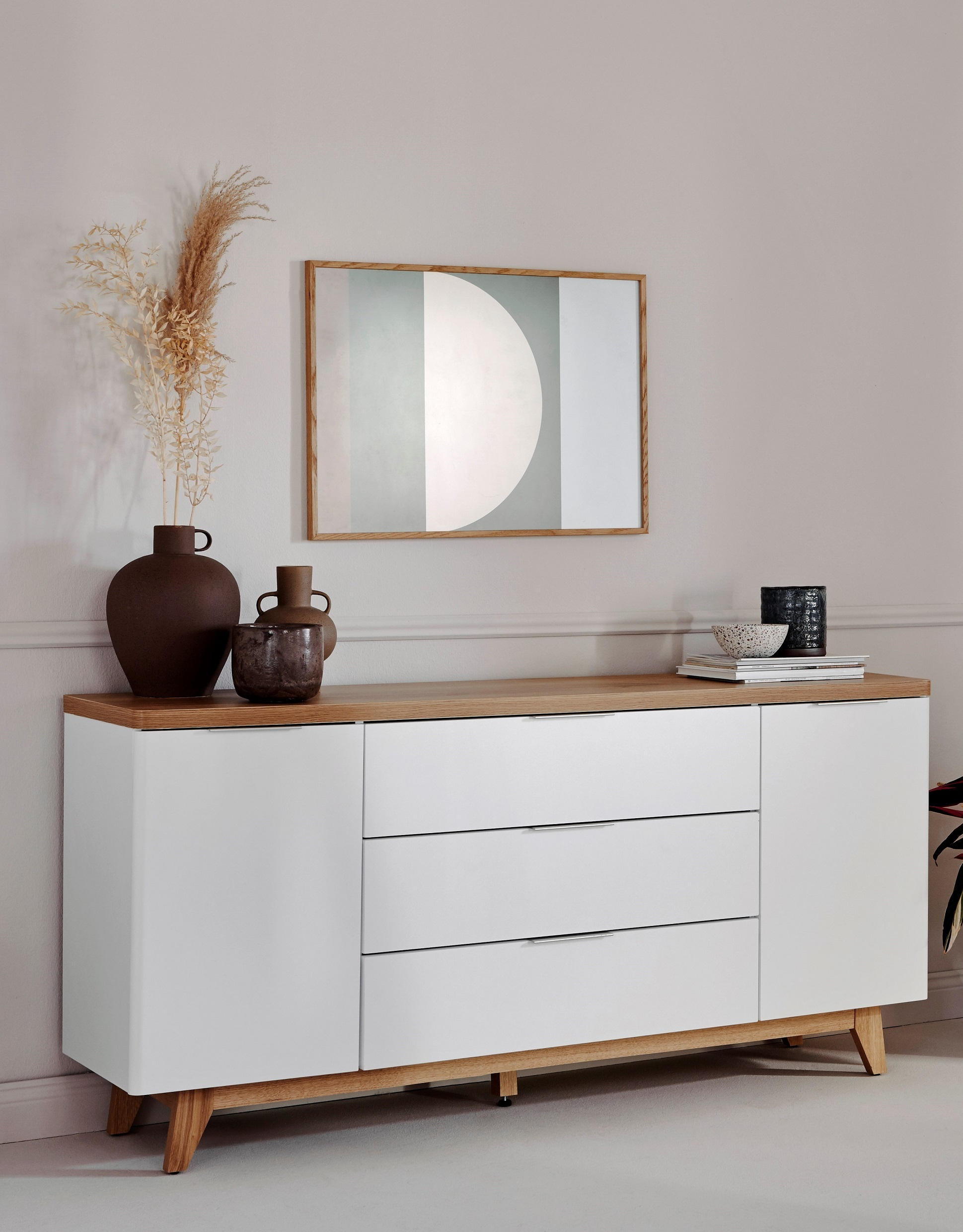 SIDEBOARD  in 160/77/39 cm  - Eichefarben/Alufarben, KONVENTIONELL, Holzwerkstoff/Metall (160/77/39cm) - Livetastic