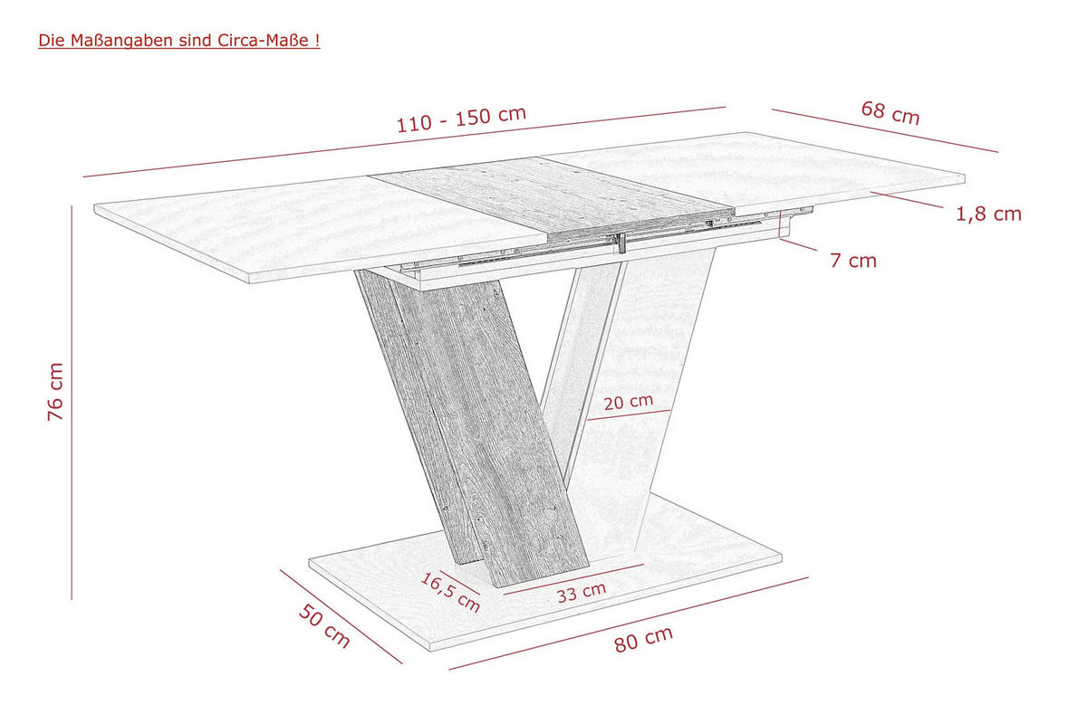 ESSTISCH Weiß, Eiche Artisan rechteckig  ausziehbar  - Weiß/Eiche Artisan, MODERN, Holzwerkstoff (110-150/76/70cm) - MID.YOU