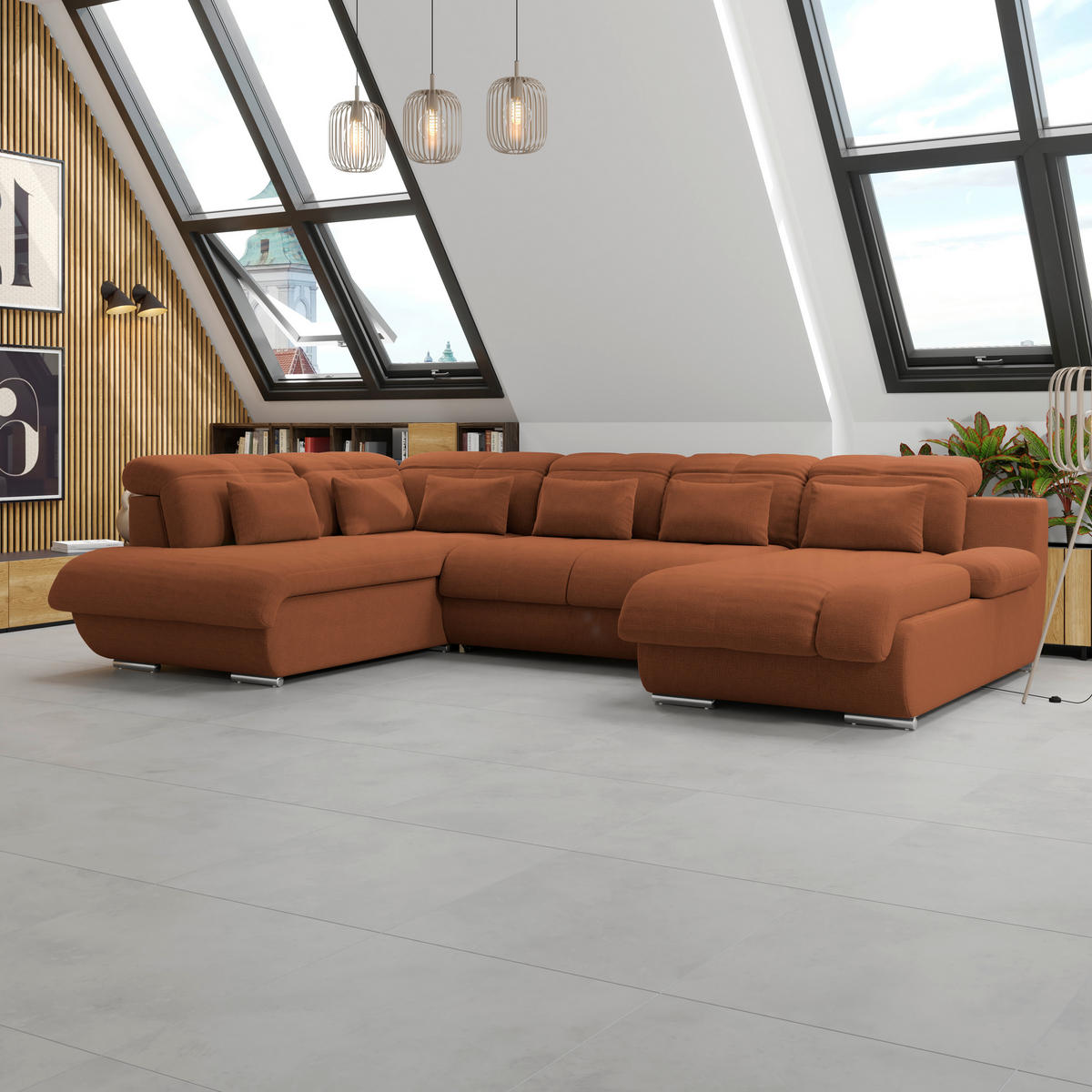WOHNLANDSCHAFT MULTI Terracotta Chenille  - Chromfarben/Terracotta, MODERN, Textil/Metall (228/345/184cm) - Livetastic