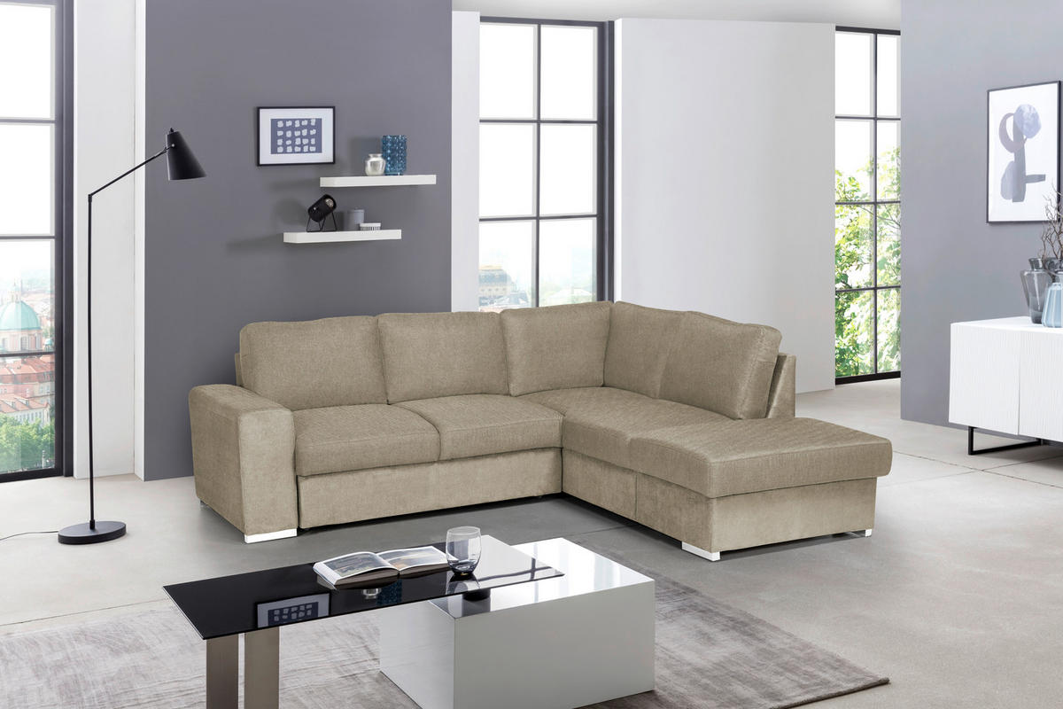 ECKSOFA in Mikrofaser Cappuccino  - Chromfarben/Cappuccino, Konventionell, Textil/Metall (248/213cm) - MID.YOU