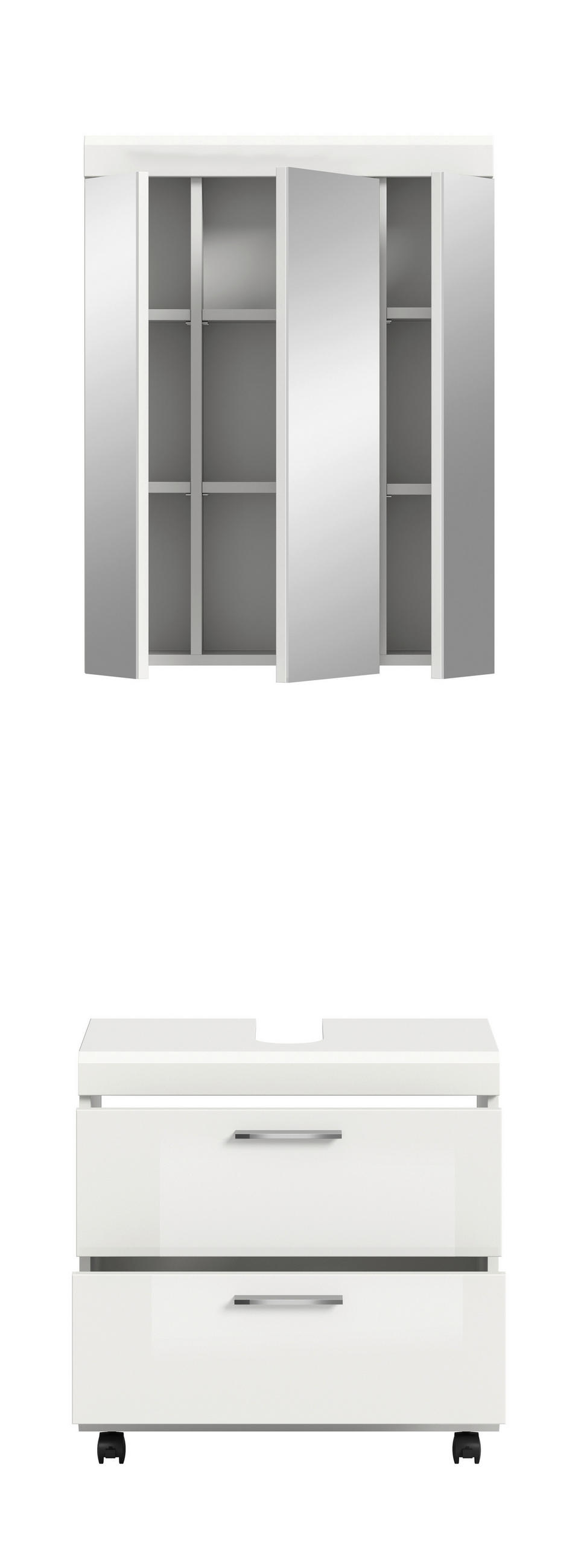 BADEZIMMER 2-teilig  in 60 cm  - Weiß Hochglanz/Silberfarben, Trend, Glas/Holzwerkstoff (60cm) - MID.YOU