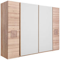 SCHWEBETÜRENSCHRANK in Weiss, Eichefarben  - Weiss/Eichefarben, Natur, Glas/Holz (246/215/74cm) - Linea Natura