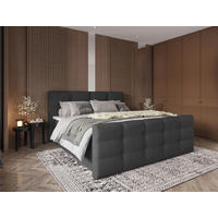 BOXBETT 180/200 cm,  in Anthrazit, gepolstertes Kopfteil, Bettkasten, Topper, Matratzen, Wendematratze mit unterschiedlichen Härtegraden, H2 + H3 = mittel + fest  - Anthrazit/Schwarz, Basics, Kunststoff/Textil (180/200cm) - Chameo