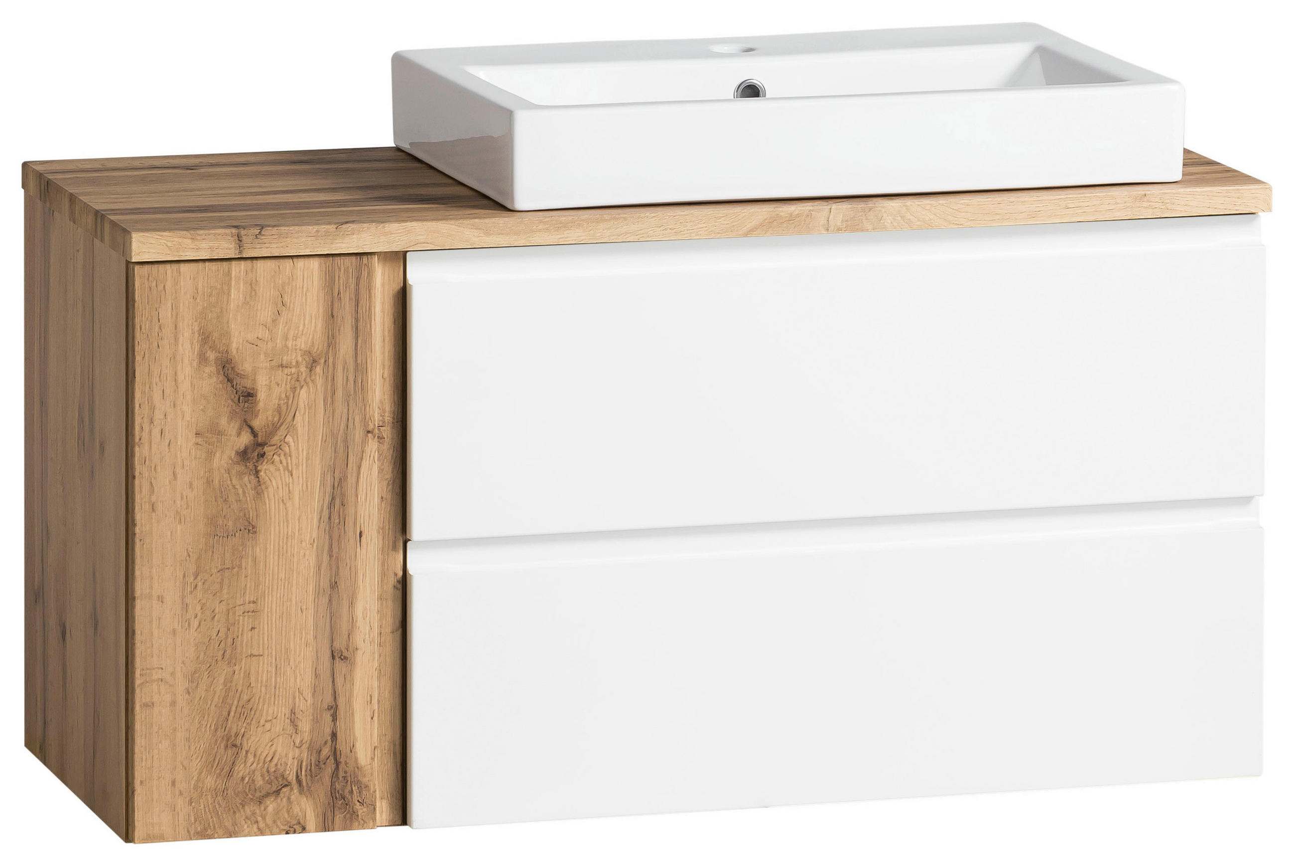 WASCHTISCHKOMBI 105 cm  - Weiss/Eiche Wotan, Modern, Keramik/Holzwerkstoff (105cm) - Held