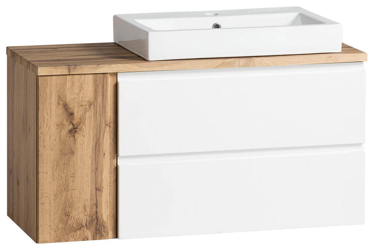 WASCHTISCHKOMBI 105 cm  - Weiss/Eiche Wotan, Modern, Keramik/Holzwerkstoff (105cm) - Held