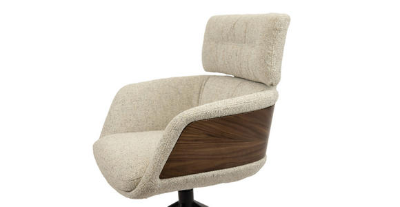 ARMLEHNSTUHL , Wippfunktion, Sitzfläche 360° drehbar, automatische Rückholfunktion , Webstoff  - Beige/Walnussfarben, Design, Holz/Textil (62/92/66cm) - Dieter Knoll