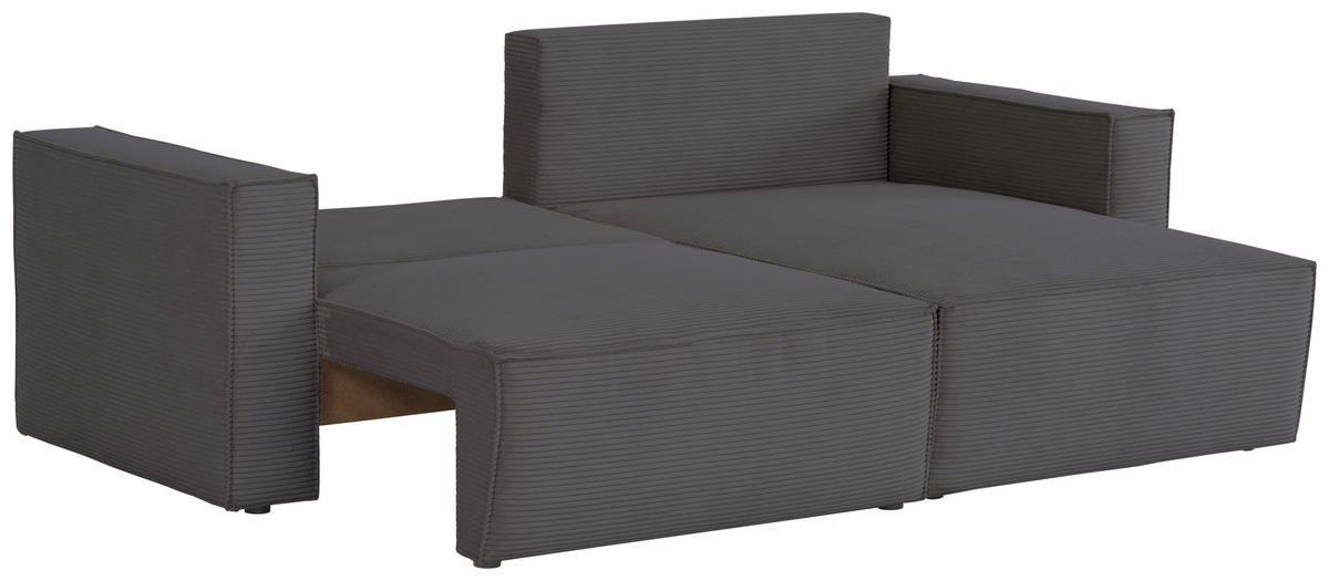 ECKSOFA in Feincord Dunkelgrau  - Dunkelgrau/Schwarz, KONVENTIONELL, Kunststoff/Textil (242/151cm) - Carryhome