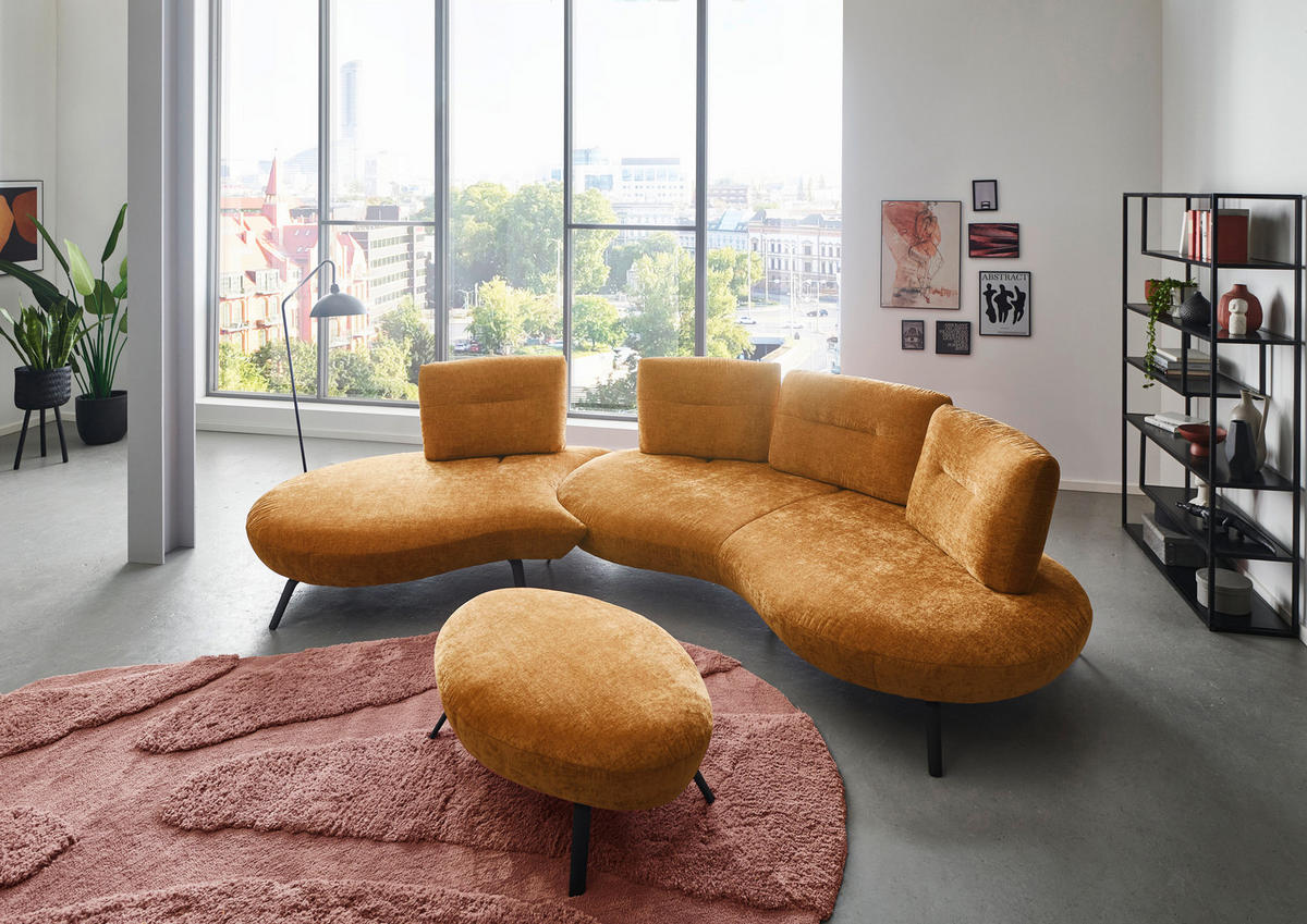 BIGSOFA Flachgewebe Senfgelb  - Senfgelb/Schwarz, Design, Textil/Metall (456/93/138cm) - Moderano