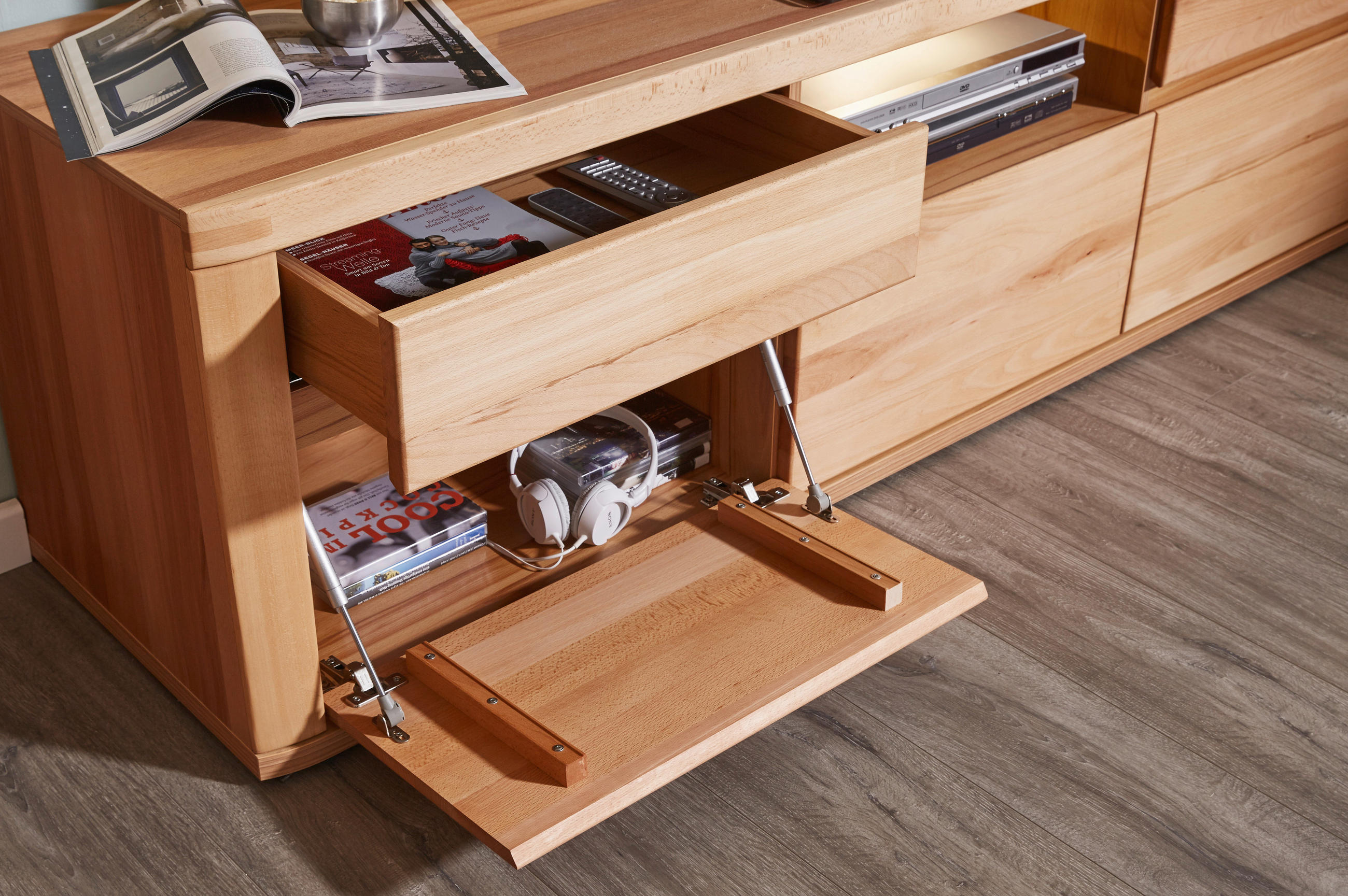 Thumbnail - Voleo Lowboard, Kernbuche, Holz, Holzwerkstoff, Kernbuche, massiv, 2 Schublade(n) Schubladen, 194x58x50 cm, Beimöbel erh...