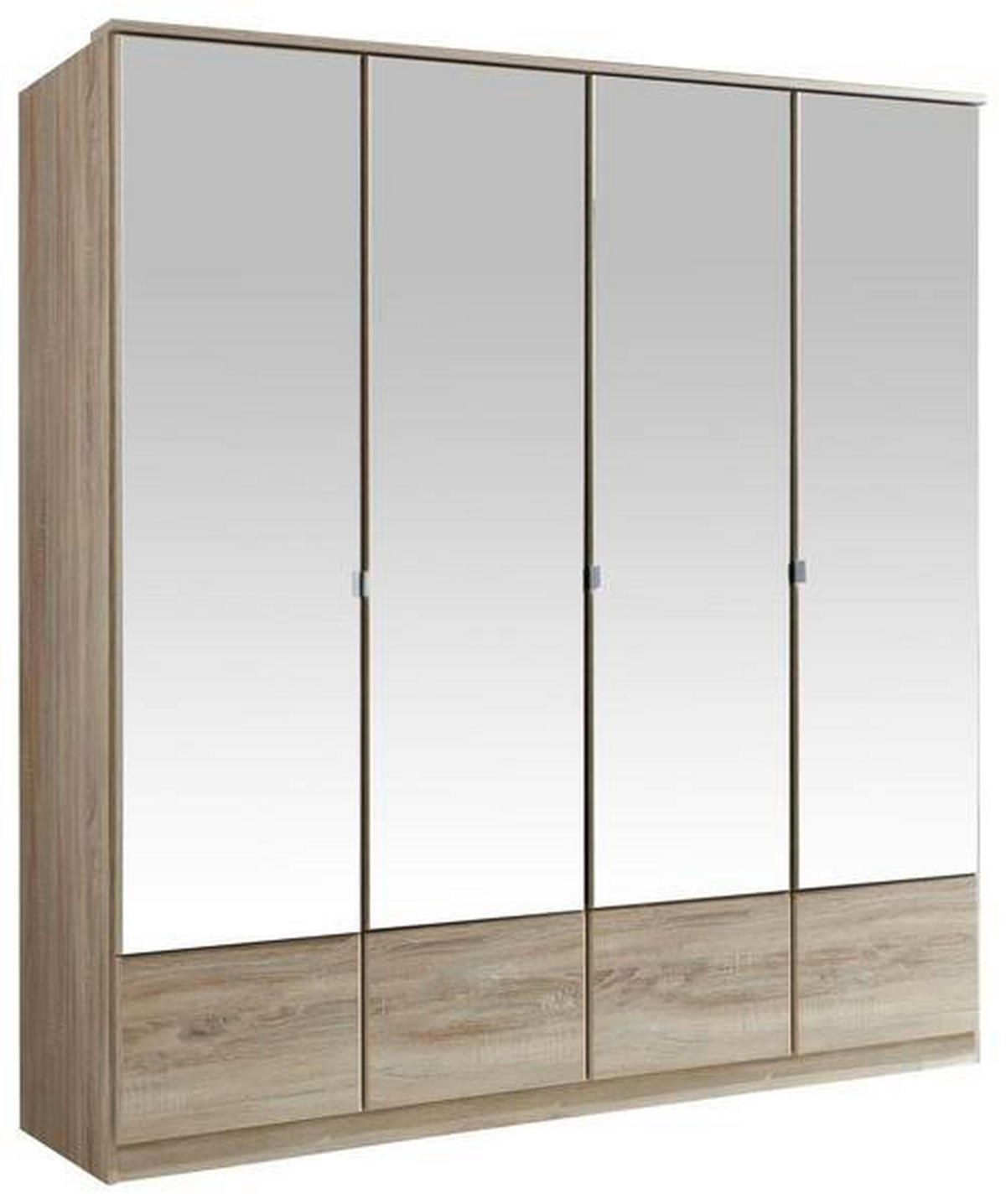 GARDEROB MED GÅNGJÄRN 180/199/58 cm 4-dörrar - aluminiumfärg/ekfärgad, Klassisk, metall/trämaterial (180/199/58cm) - MID.YOU