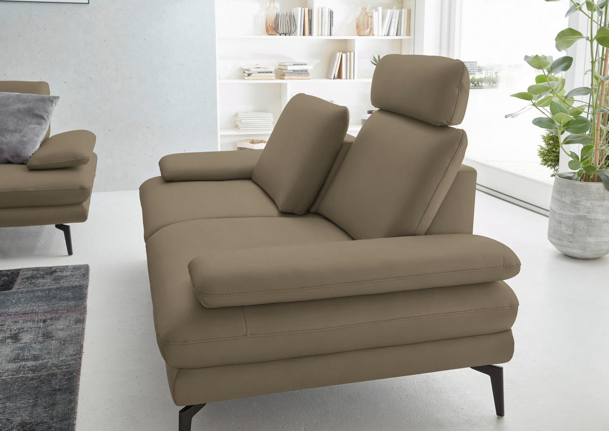 2,5-SITZER in Leder Beige  - Beige/Schwarz, Design, Leder/Metall (196/86/104cm) - Dieter Knoll