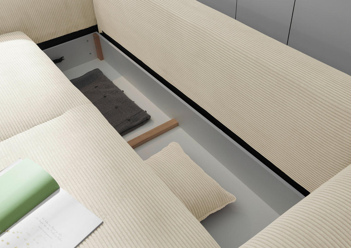 SCHLAFSOFA Cord Creme  - Creme/Schwarz, KONVENTIONELL, Kunststoff/Textil (250/95/125cm) - Hom`in
