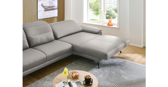 ECKSOFA in Echtleder Hellgrau  - Hellgrau/Schwarz, Design, Leder/Metall (332/193cm) - Dieter Knoll