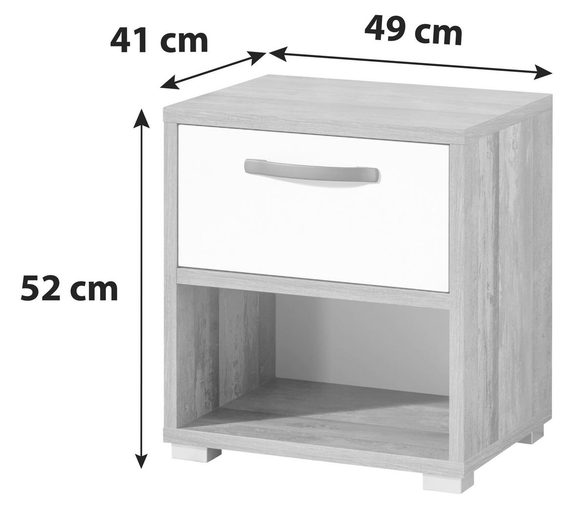 NOĆNI ORMARIĆ prirodne boje, bijela   - bijela/srebrne boje, Konvencionalno, drvni materijal/plastika (49/52/41cm) - Carryhome