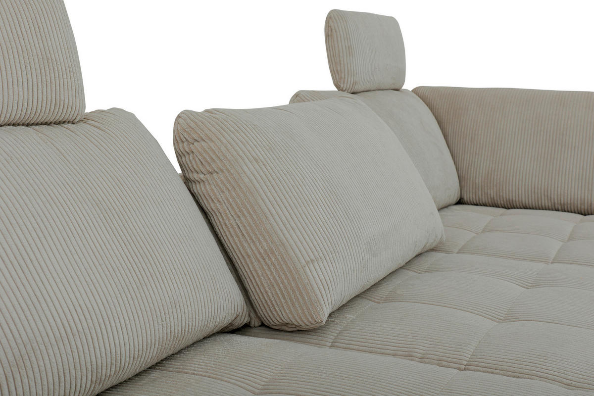 ECKSOFA in Cord, Velours Hellgrün  - Schwarz/Hellgrün, Design, Textil/Metall (291/197cm) - Beldomo Style