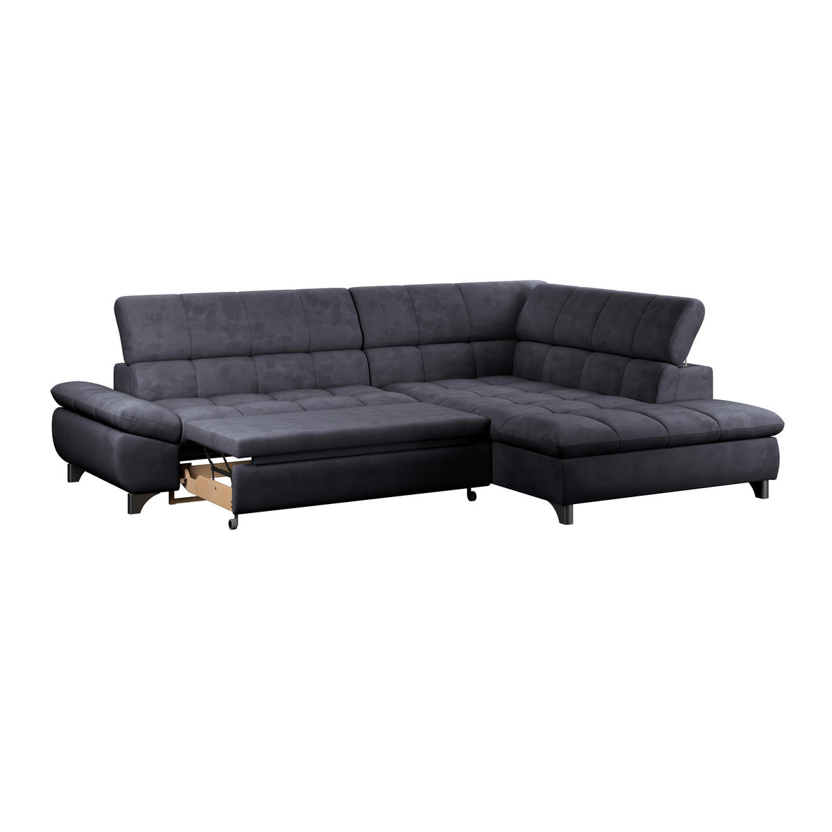 ECKSOFA Dunkelblau Chenille  - Chromfarben/Dunkelblau, KONVENTIONELL, Textil/Metall (312/234cm) - Livetastic